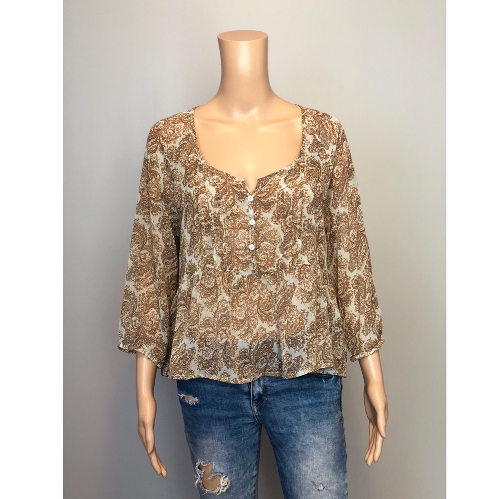 BAND OF GYPSIES blue paisley print pheasant blouse